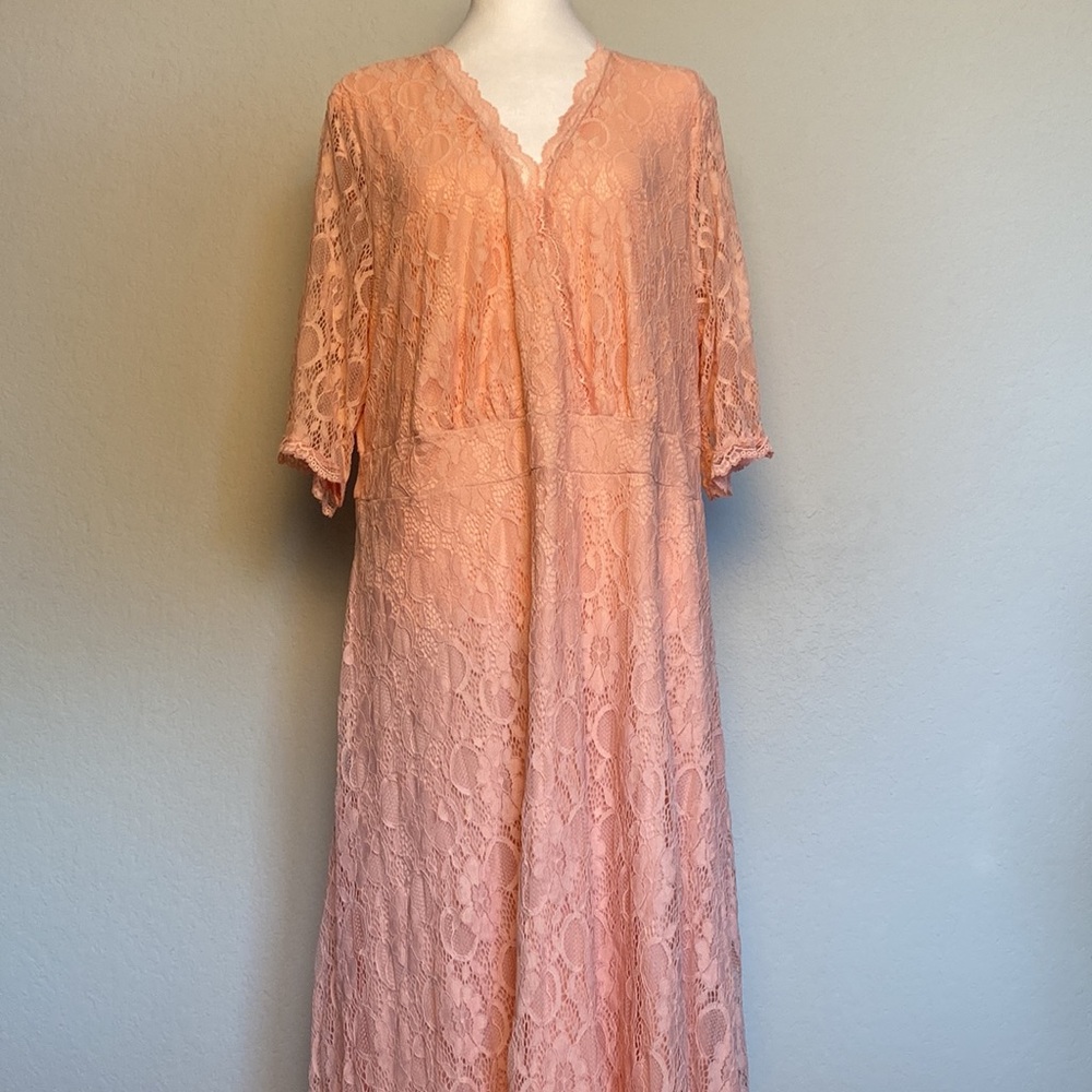 Peach Lace Elegant Dress by Pinup